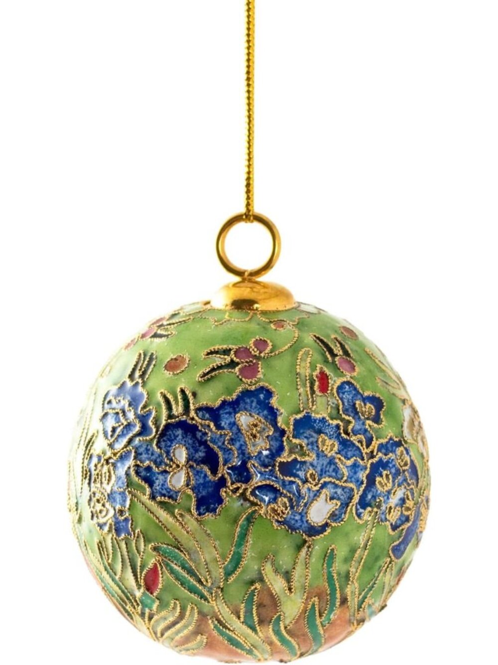 Handmade Cloisonne Ball Ornament - Vincent Van Gogh Irises Design, Lime Green